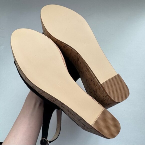 Size 9.5 Black Suede Women Peep Toe Slingback Platform Wedge Sandals High Heel - Picture 8 of 13